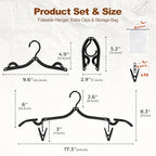 Black Travel Hangers with Clips (10 Pack + 10 x Clips + 1 x Storage bag / Black)