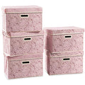 Collapsible Storage Boxes with Lids [5 (Pink / Medium(5-Pack))