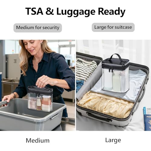 Clear Makeup Bag for Travel (Bright Black / Mixed Size Series (1 Medium + 1 Large))