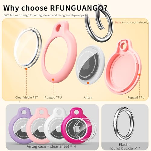 Apple AirTag Holder with Key Ring 4 Pack AirTag Case (Purple/Rose Red/Pink/White)