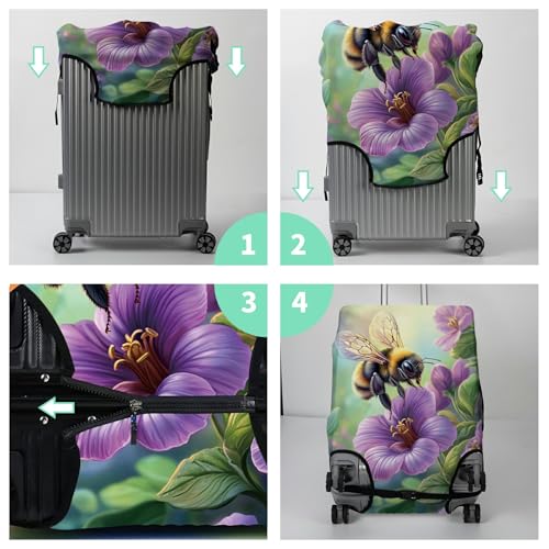 Luggage Cover + Tag (Bee Purple Flowers / S)