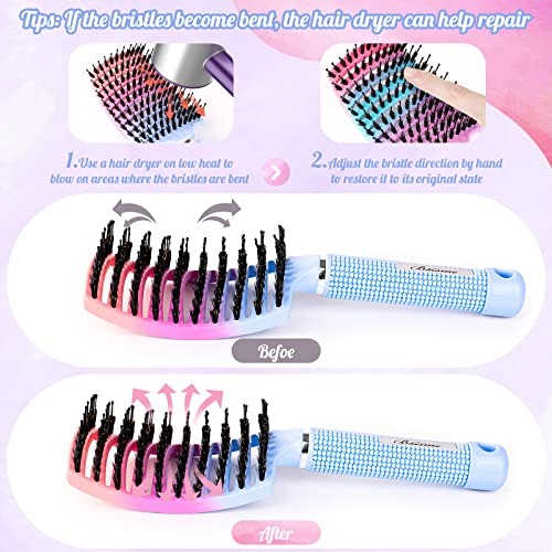 Boar Bristle Hair Brush (Purple+Blue)
