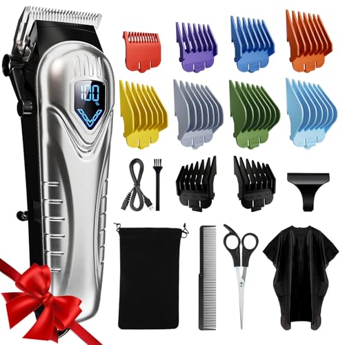 Low Noise Hair Clippers for Men & Women with 10 Color Guide Combs (Steel)