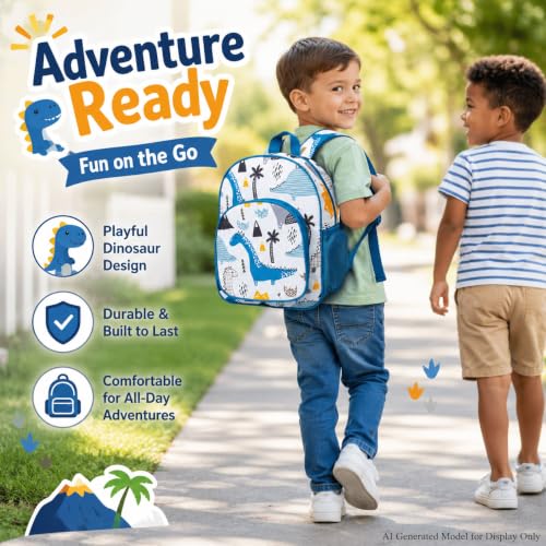 3PCS Toddler Backpack for Boys (12-inch White Dinosaur 3pc)
