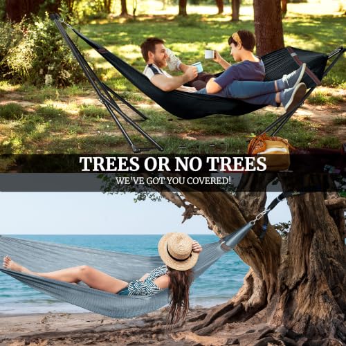 Combo Hammocks with Stand for Outside & Tree Straps (Combo - Black)
