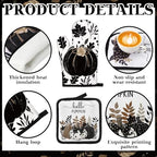 10 Pcs Fall Pumpkin Kitchen Decor Set Kitchen Towels Pot Holders Oven Mitts and Rugs Set Thanksgiving Towels for Baking Cooking BBQ Autumn Home (Black, White, Brown / Black Pumpkin)