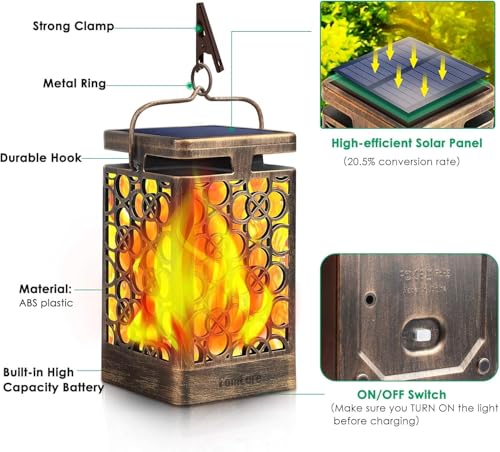 Solar Lanterns Outdoor (Flickering Flame / 4 Pack Bronze)