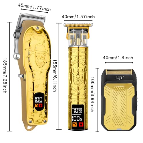 Professional Hair Clipper Set for Men Electric Shaver Razor Cordless Hair Cutting Barber Clippers Beard Trimmer Men’s Grooming Kit Gifts for him (Gold)