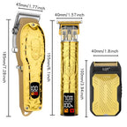 Professional Hair Clipper Set for Men Electric Shaver Razor Cordless Hair Cutting Barber Clippers Beard Trimmer Men’s Grooming Kit Gifts for him (Gold)