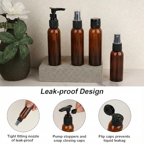 Travel Size Bottles for Toiletries (L-Brown-15pcs)