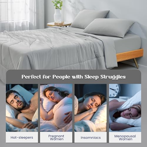 Temperature Regulating Comforter (Light Gray With Navy Trim / Premium King (106"x90"))