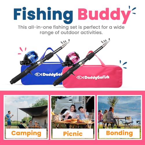 Kids Fishing Pole For Boys (2 Pack- Blue + Pink / 5ft)