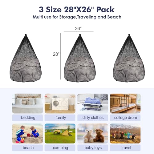 3Pcs Mesh Laundry Bags Washing Machine Mesh Wash Bags Jumbo for Delicates Clothes (Black / Jumbo 3 pcs)