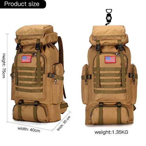 70L Camping Hiking Backpack Tactical Backpack Military Molle Rucksack Backpack for Outdoor (Khaki)