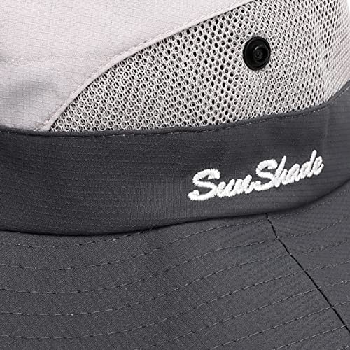 Womens Summer Sun Hat Beach Hat Wide Brim Outdoor UV Protection Hat Foldable Cool Mesh Ponytail Bucket Hat (6-7 / Light Grey-grey)