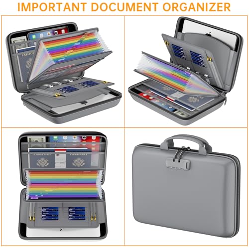 Fireproof File Organizer with Lock (15.5" x 11.5" x 3"(colorful) / Gray)