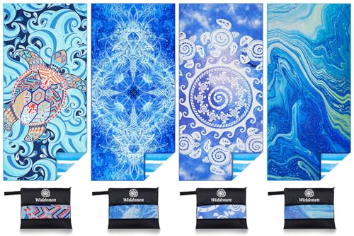 Microfiber Beach Towel (4 Pack Turtle Blue Mandala / 32x71 Inch)
