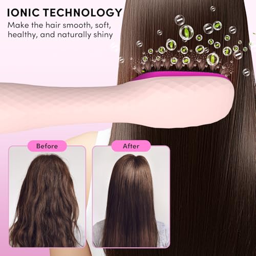 3 in 1 Hair Dryer Brush Straightener 1200W Negative Ionic Hot Air Brush One Step Blow Dryer and Styler for Straightening Drying Smoothing (Pink)