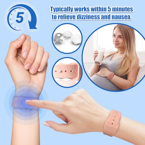 Motion Sickness Bracelets Wristband Sea Sickness for Adult Kids & Pregnant Women (A-04-3pairs-pink+black+beryl)