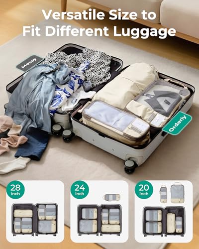 6 Set Compression Packing Cubes for Travel (Antique White / Set of 6)