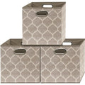 13 Inch Foldable Cube Storage Bins with Handles (3 Pack - 13" x 13" x 13" / Beige)