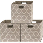 13 Inch Foldable Cube Storage Bins with Handles (3 Pack - 13" x 13" x 13" / Beige)