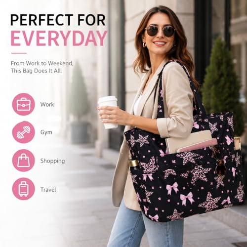 Large Beach Bag for Women (Black Pink)