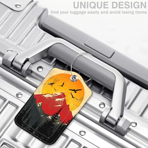 2 Pack Luggage Tags for Suitcases Mountain Landscape at Sunset Leather Luggage Tags Privacy Cover ID Label with Stainless Steel Loop and Address Card for Women Men Travel Bag Backpack (Mountain Landscape at Sunset)