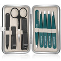 Tweezers Set 9 Pcs Nail Clipper Kit with Case for Eyebrows Grooming (E-green)