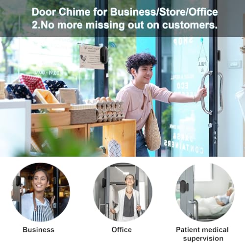 Door Chime Alarm When Open for Kids Safety (Black 4 Sensors +2 Receiver)