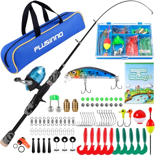 Kids Fishing Pole with Spincast Reel Telescopic Fishing Rod Combo Full Kits for Boys (Black / 4FT / 1.2M)