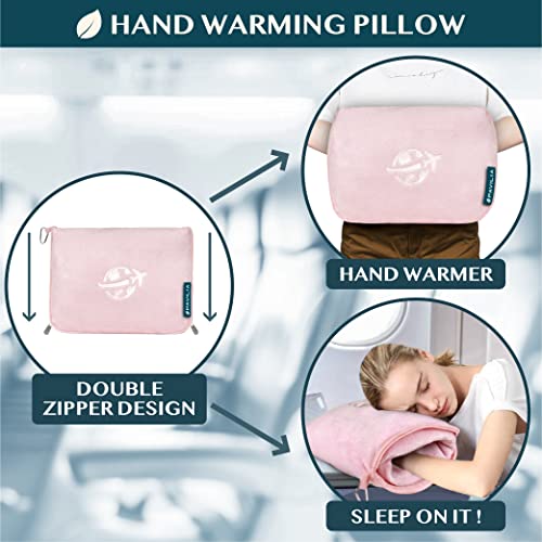 Compact 2-in-1 Travel Blanket Pillow for Airplane Flight, Pink (Pink / 65 x 40 inches)