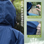 Unisex Rain Poncho Raincoat Hooded for Adults Women with Pockets (Navy)