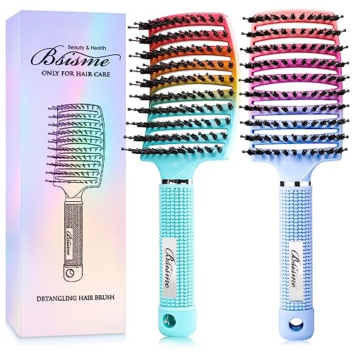 Boar Bristle Hair Brush (Green+Blue)