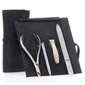4pc Manicure Set (4-Pc: Clipper, Nipper, Glass Nail File / Black Suede Roll)