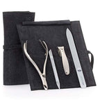 4pc Manicure Set (4-Pc: Clipper, Nipper, Glass Nail File / Black Suede Roll)