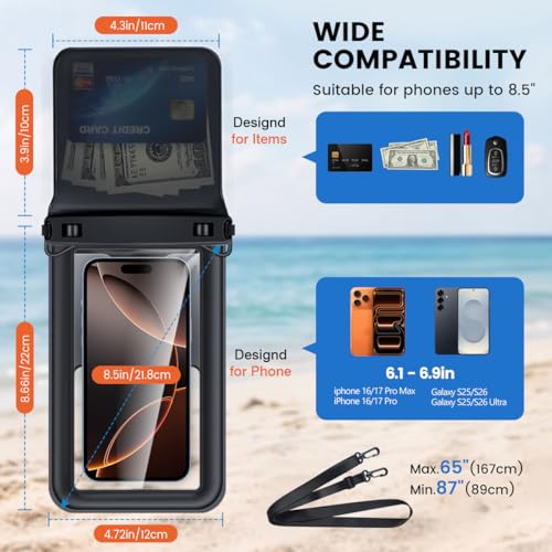 2 Pack Floating Waterproof Phone Pouch (Black+Pink)