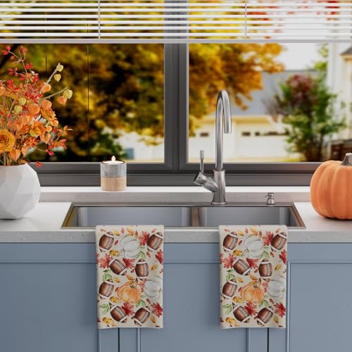 Fall Football Pumpkin Dish Towels Set of 2 Home Decorations 18x26 Inch