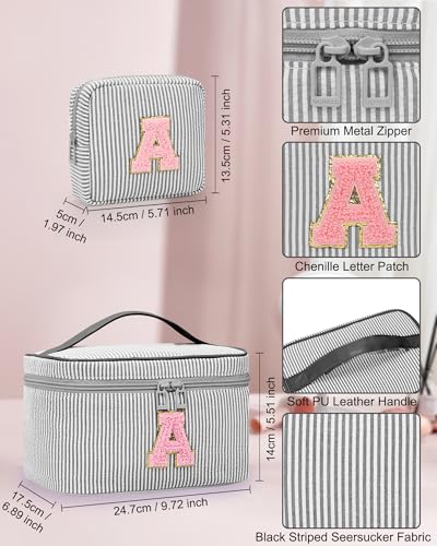 Personalized Initial Makeup Bag for Women Teen Girls (Black)