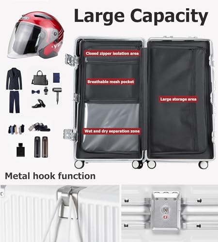 Super Large Aluminum Frame Checked Zipperless Luggage (A1-Ivory White / 26in)
