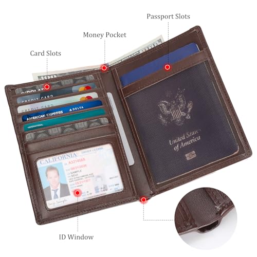 Polare Luxury RFID Blocking Leather Passport Holder Travel Wallet For Men and Women (Coffee)