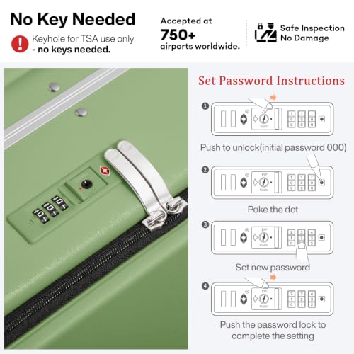 26 Inch Large Checked Luggage PC Hard Shell Suitcase Top Opening Aluminum Frame Travel Suitcases with Wheels (Avocado Green / 26-inch)