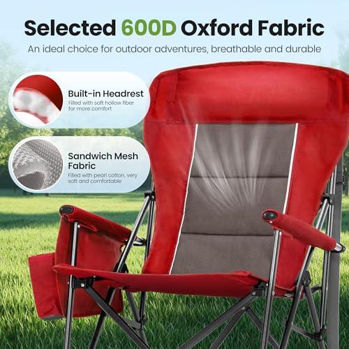 Oversized Outdoor Camping Chairs Support 500 LBS 2 Pack (Twin Pack / Red)