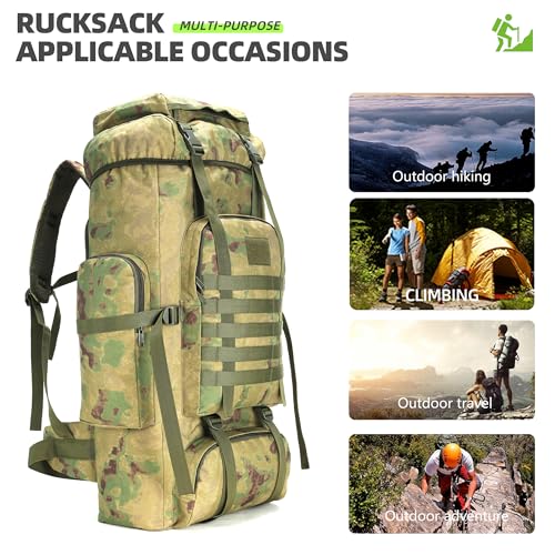 70L Camping Hiking Military Tactical Backpack Outdoor Water (Ruin Green)