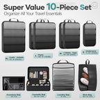 10 Set Compression Packing Cubes for Travel Essentials (Black(Makeup Bag) / 10 set)