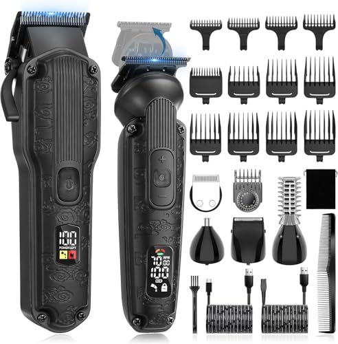 Professional Hair Clipper for Men Hair Cutting Kit Men's Beard Trimmer Hair Trimmer Shaver Cordless Barber Clippers and Trimmers Set Black (24 Piece Set)