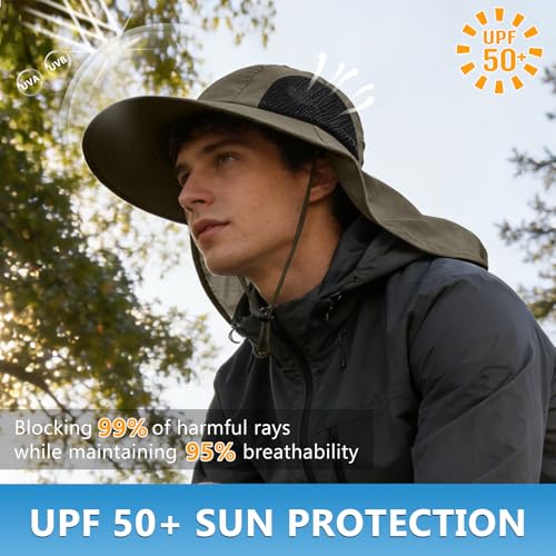 Sun Hat for Men Women with Neck Flap (6 3/4-6 7/8 / 1pack-green Sleeves)