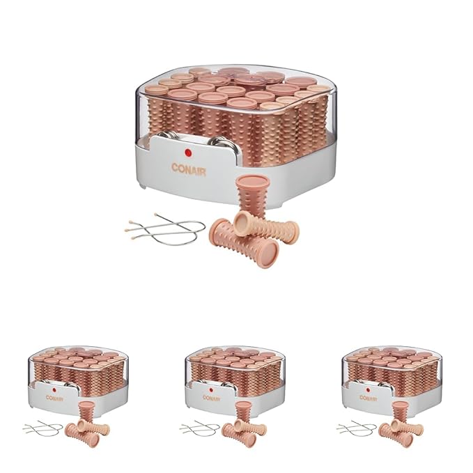 Conair Double Ceramic Hot Rollers for Long,Medium,and All Hair - HairCurler, HairRoller Clips Included - 1/2 inch,3/4 inch,and 1-inch Rollers,(Pack of 4)