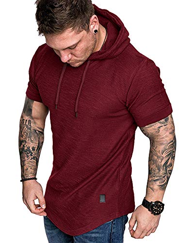Mens Fashion Hoodies Sport Pullover Solid Color Shirt Workout Lightweight Tops Red X (X-Large / Red1)