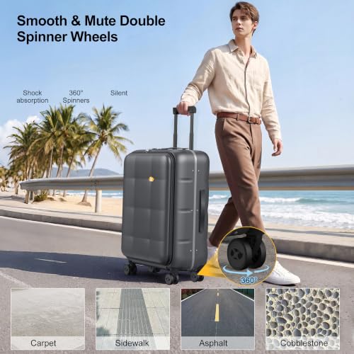 26 Inch Large Checked Luggage Hardside Suitcases Top Open Charcoal Grey (26 Inch / Charcoal Grey)
